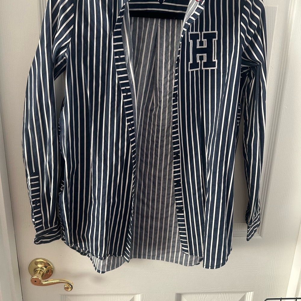 Tommy Hilfiger Navy and Cream Striped Shirt